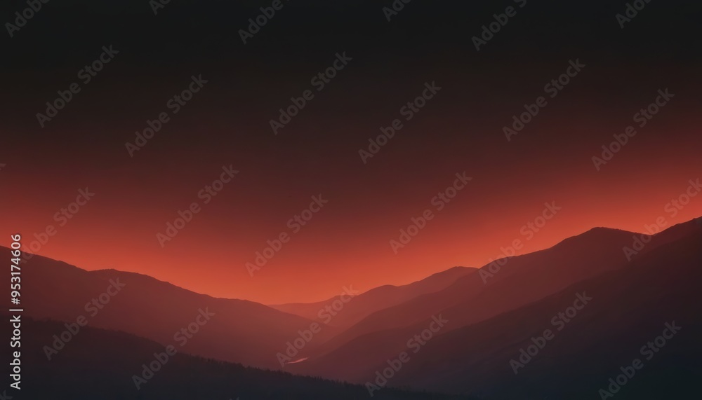 A panoramic view of a mountainous landscape at sunset, with a fiery red sky and dark silhouettes of the peaks. A panoramic view of a mountainous landscape at sunset, with a fiery red sky and dark silhouettes of the peaks.