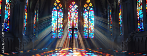 church with stained glass windows, AI generated
