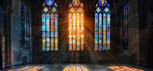 church with stained glass windows, AI generated