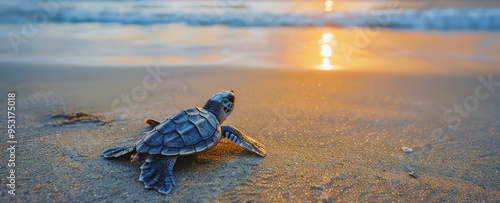 baby turtle on a beach, AI generated