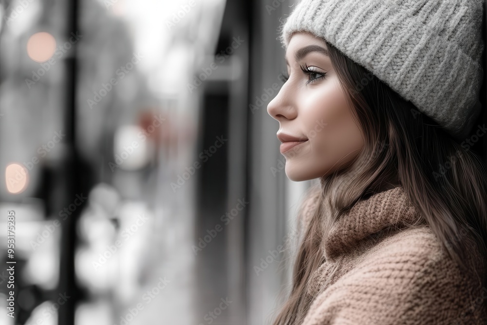 A close-up of a trendy influencer holding a branded product, side view, capturing influencer marketing trends, digital tone, Monochromatic Color Scheme A close-up of a trendy influencer holding a branded product, side view, capturing influencer marketing trends, digital tone, Monochromatic Color Scheme