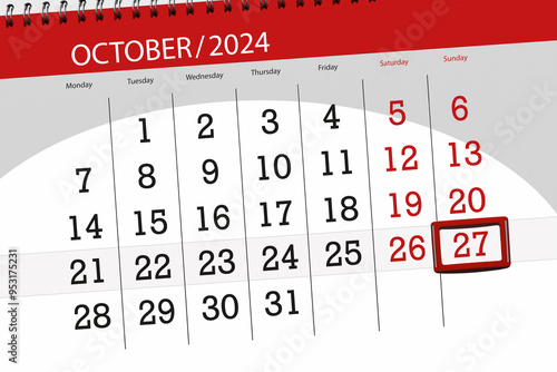 Calendar 2024, deadline, day, month, page, organizer, date, October, sunday, number 27