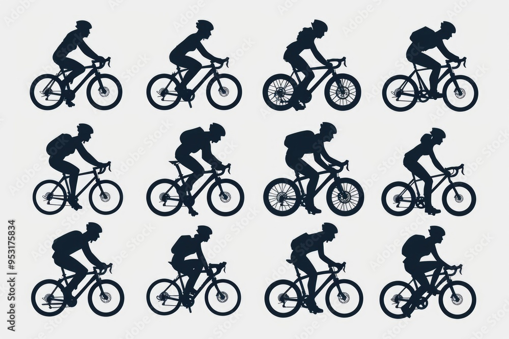 Fototapeta premium A person riding a bike in various poses, great for sports or adventure themes