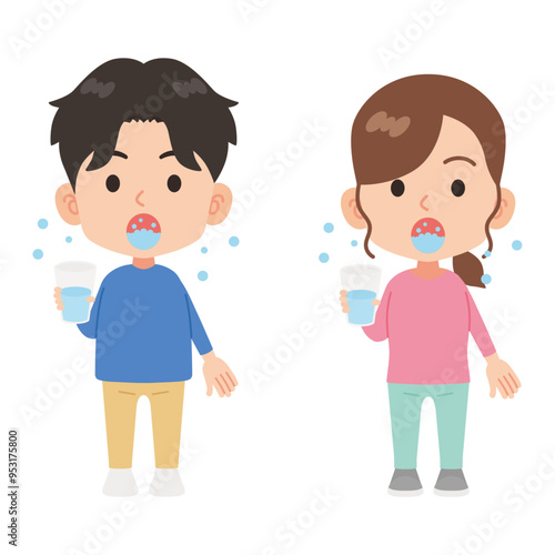 うがいをする人　男女セット