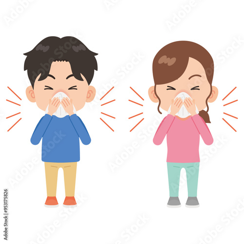 鼻をかむ人　男女セット