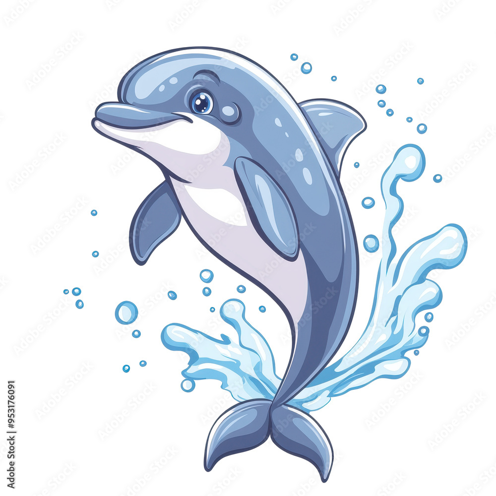 Obraz premium A cheerful dolphin splashing in the ocean, capturing the essence of marine life with vibrant colors and playful energy.