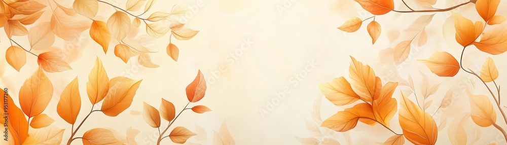 Fototapeta premium Autumn Leaves Background Orange Yellow White Fall Foliage Nature