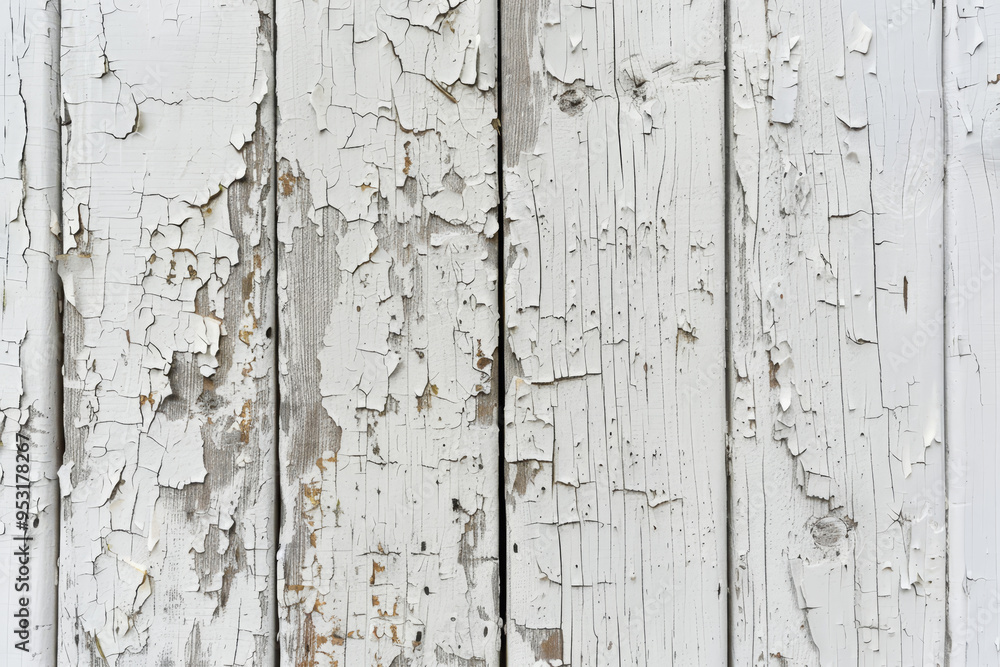 A white wooden surface with a lot of peeling paint A white wooden surface with a lot of peeling paint
