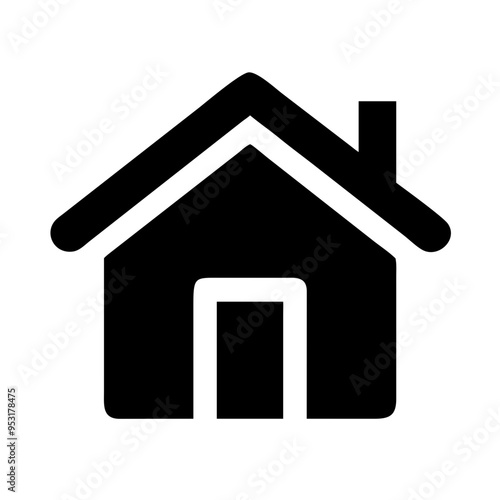 A simple and recognizable home icon, designed to represent the homepage or main navigation point in digital interfaces. Featuring a classic house shape with a roof and doorway, this icon is ideal f