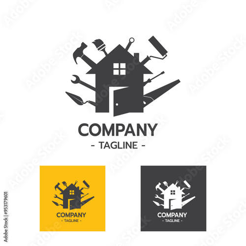 House Builder Logo,House Repair Service,Construction Building Worker Tool Handyman concept