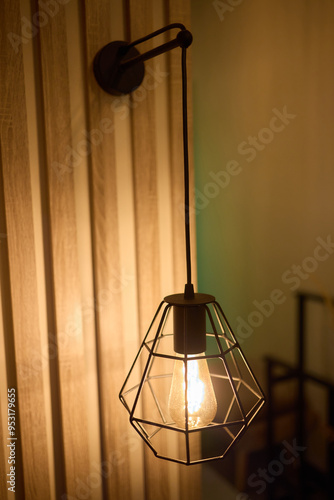 Artistic, vintage style light bulbs hanging elegantly in a modern and stylish living space