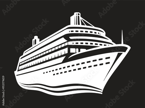 Big cruise ship clip art. Flat monochrome vector illustration	
