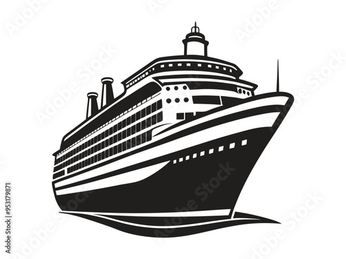 Big cruise ship clip art. Flat monochrome vector illustration	