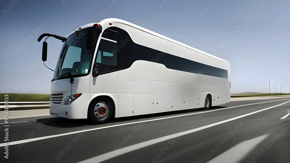 Luxury Bus Traveling on a Scenic Highway Luxury Bus Traveling on a Scenic Highway