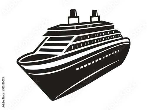 Big cruise ship clip art. Flat monochrome vector illustration	