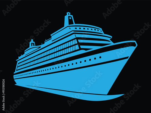 Big cruise ship clip art. Flat monochrome vector illustration	