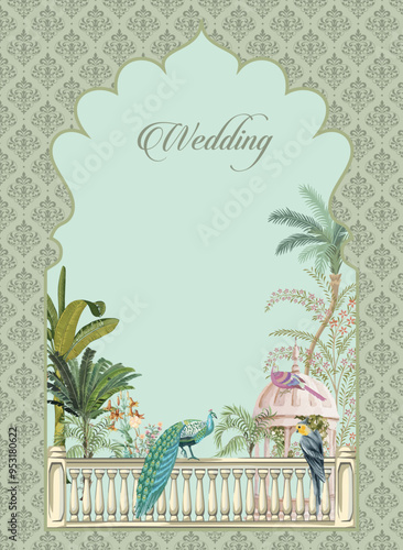 Traditional indian mughal wedding card design, Wedding invitation card design for printing, Wedding card design.