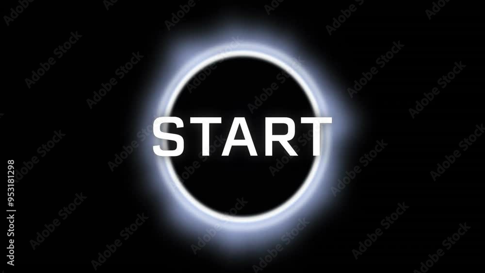 Glowing circle with START text animation on black background Glowing circle with START text animation on black background