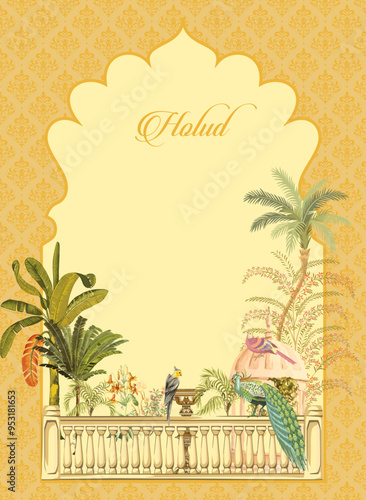 Traditional mughal wedding card design, wedding invitation card printing design.