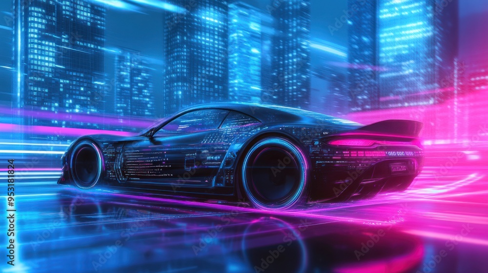 Futuristic Sports Car in Neon City Futuristic Sports Car in Neon City