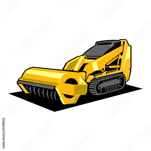 Mini Skid steer loader ,mulching machine illustration, logo vector image .	