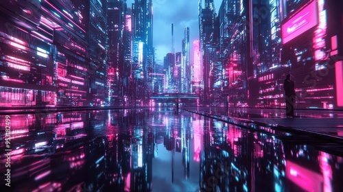 Neon Cityscape Reflection