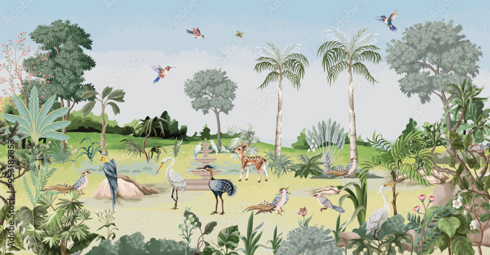 custom made wallpaper toronto digitalTropical jungle safari animal forest illustration for wallpaper print