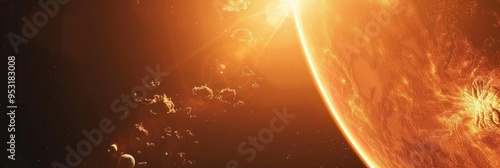 Close-up view of an exoplanet's atmosphere illuminated by a nearby star captured by a space telescope photo