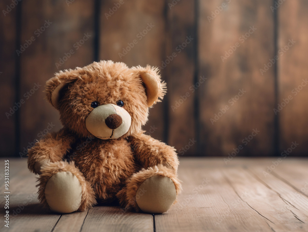 Brown Teddy Bear Sitting on Wooden Floor Brown Teddy Bear Sitting on Wooden Floor