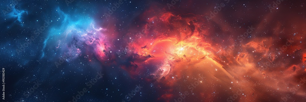 Obraz premium Vibrant cosmic nebula showcasing colorful gases and stars in a vast astronomical landscape