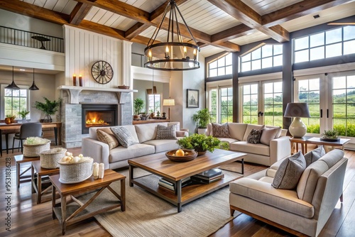 Wallpaper Mural Farmhouse interior design of modern living room Torontodigital.ca