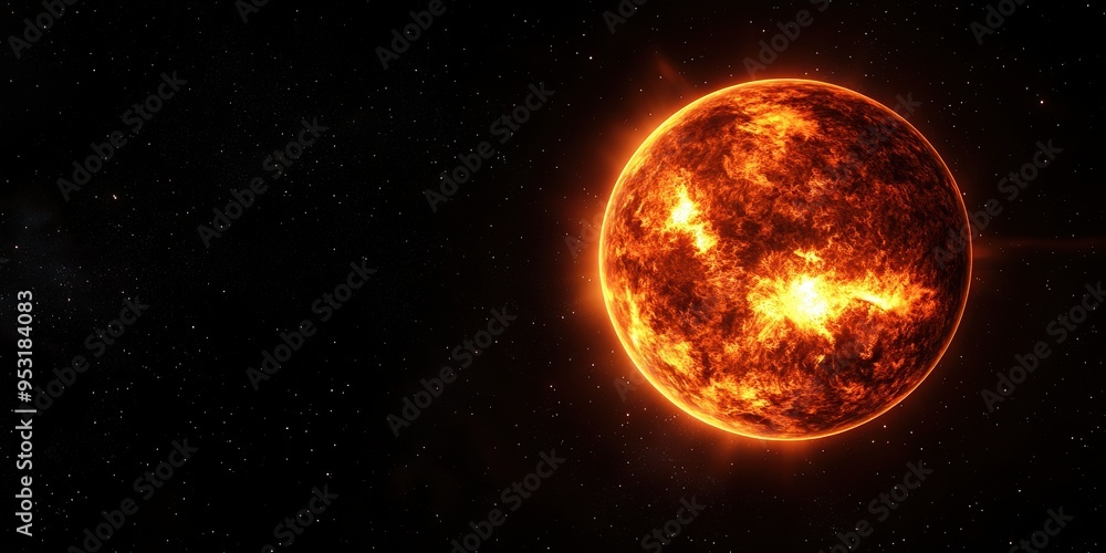 Fototapeta premium Sun displayed in infrared spectrum against a black space background with no stars visible at a certain astronomical perspective