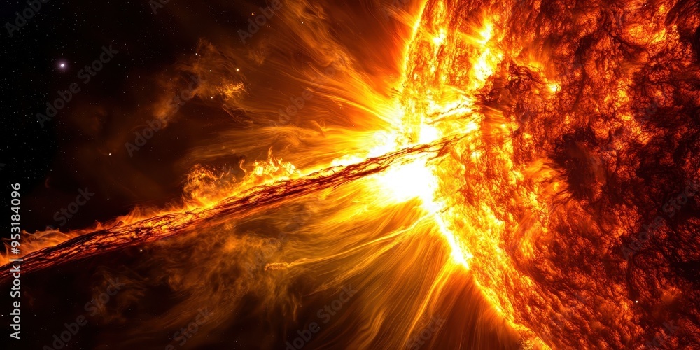 Infrared view of the Sun illuminating black space with solar flares in the background, showcasing cosmic wonders and stellar activity Infrared view of the Sun illuminating black space with solar flares in the background, showcasing cosmic wonders and stellar activity