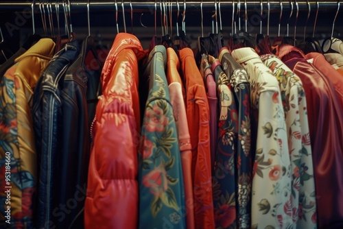 Colorful shirts hanging on a clothes rack