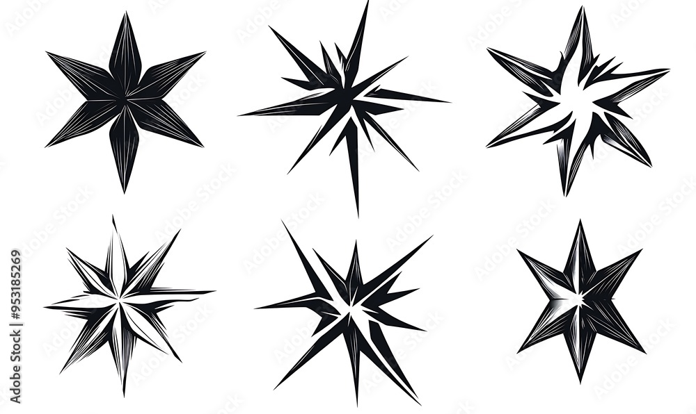 vector design of ninja stars or rotating sharp blades with five to seven points vector design of ninja stars or rotating sharp blades with five to seven points
