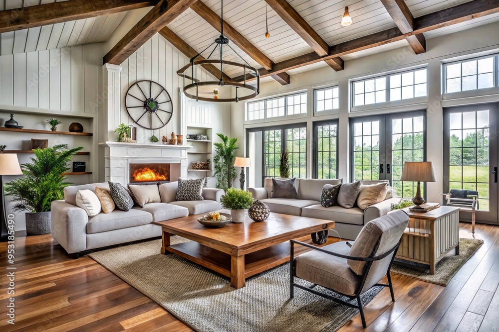Farmhouse interior design of modern living room Farmhouse interior design of modern living room