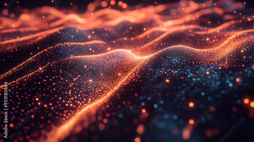 Abstract Digital Landscape with Glowing Particles Abstract Digital Landscape with Glowing Particles