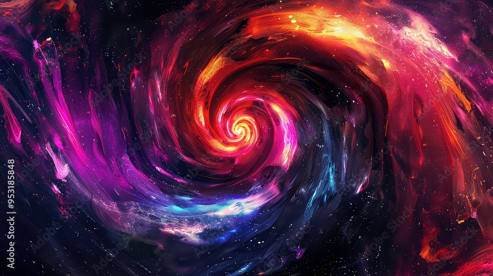 Abstract swirling galaxy with vibrant colors and scattered stars. Abstract swirling galaxy with vibrant colors and scattered stars.