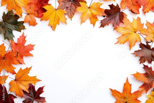 Autumn Maple Leaves Flat Lay White Background created with Generative AI