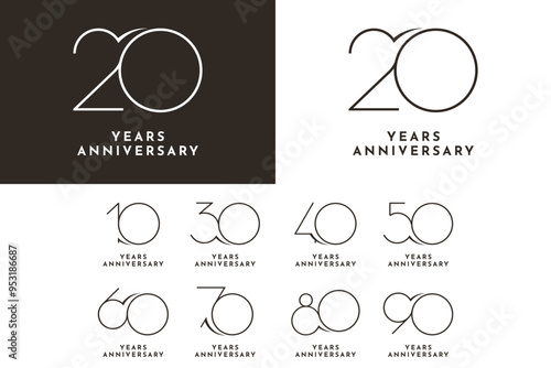 Set 10 20 30 to 90 years anniversary template design photo