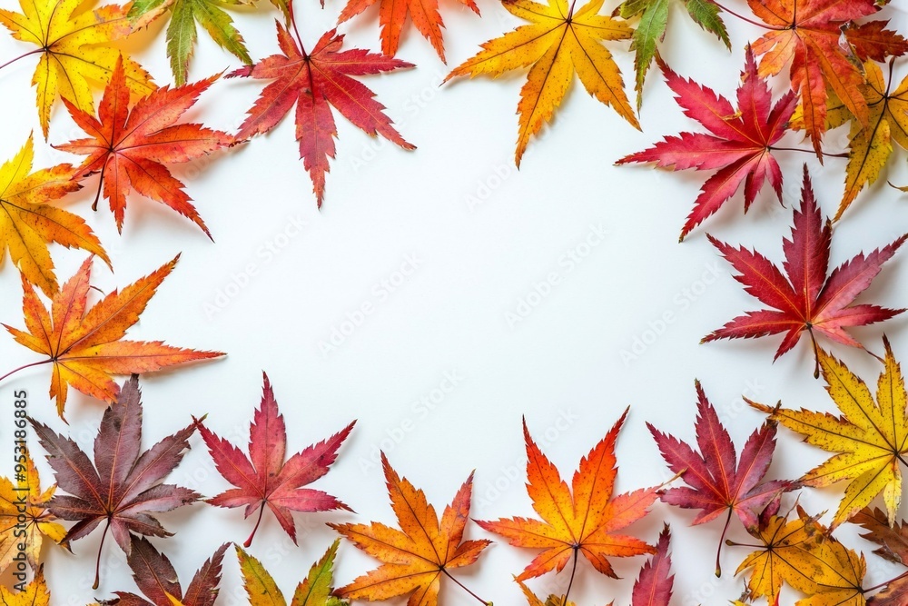 Autumn Maple Leaves Flat Lay White Background created with Generative AI Autumn Maple Leaves Flat Lay White Background created with Generative AI