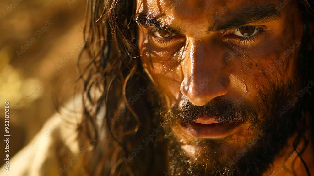 Close-up of Jesusâ face as He speaks passionately, with an expression of compassion and wisdom. Close-up of Jesusâ face as He speaks passionately, with an expression of compassion and wisdom.