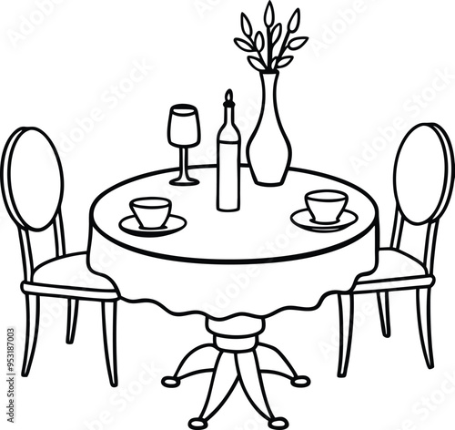 Dining Table. outline vector art