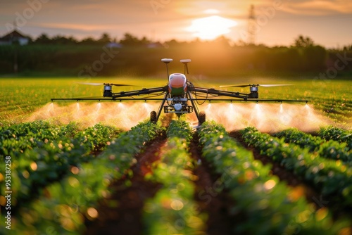 Man using a sprayer in a field, agriculture and farming equipment photo