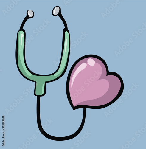 stetoskop with heart for your healty sign simple flat design vector