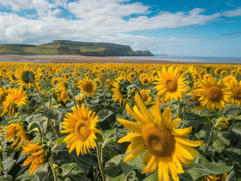 Obraz premium Golden Loyalty: The Sunflowers of Rhossili