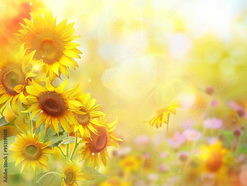 Obraz premium Fields of Sunshine: A Captivating View of Blooming Sunflowers in all their Natural Beauty