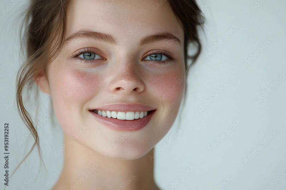 Portrait of a European American woman, close up on a white background Portrait of a European American woman, close up on a white background