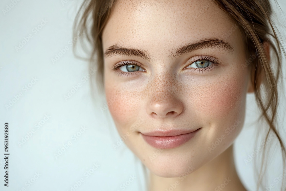 Fototapeta premium Portrait of a European American woman, close up on a white background