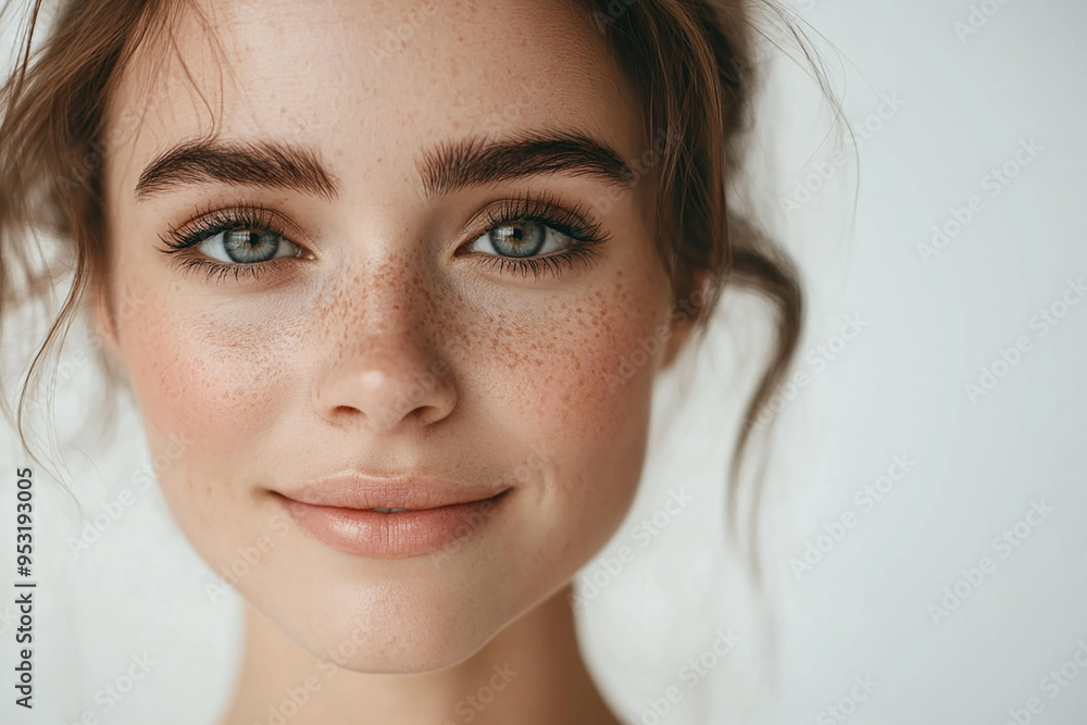 Naklejka premium Portrait of a European American woman, close up on a white background